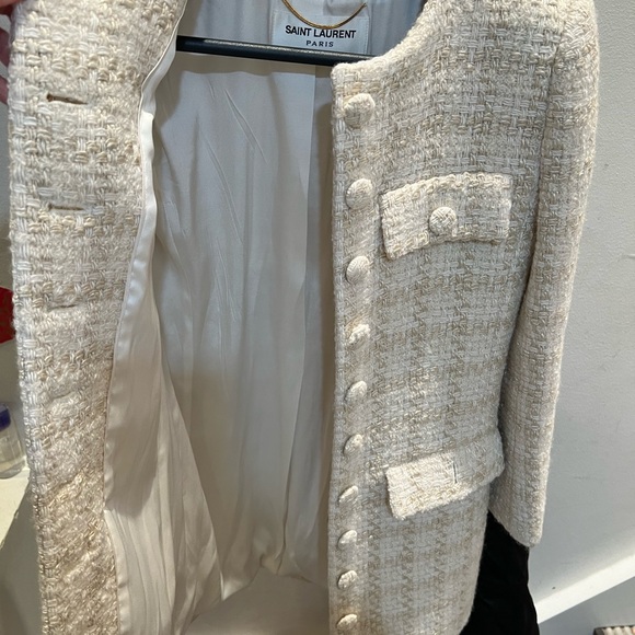 Saint Laurent Long Coat in Silk Tweed and Wool like New - Picture 6 of 15